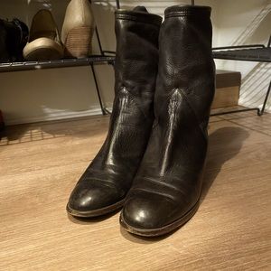 Dark chocolate brown Ferragamo booties, size 6.5M